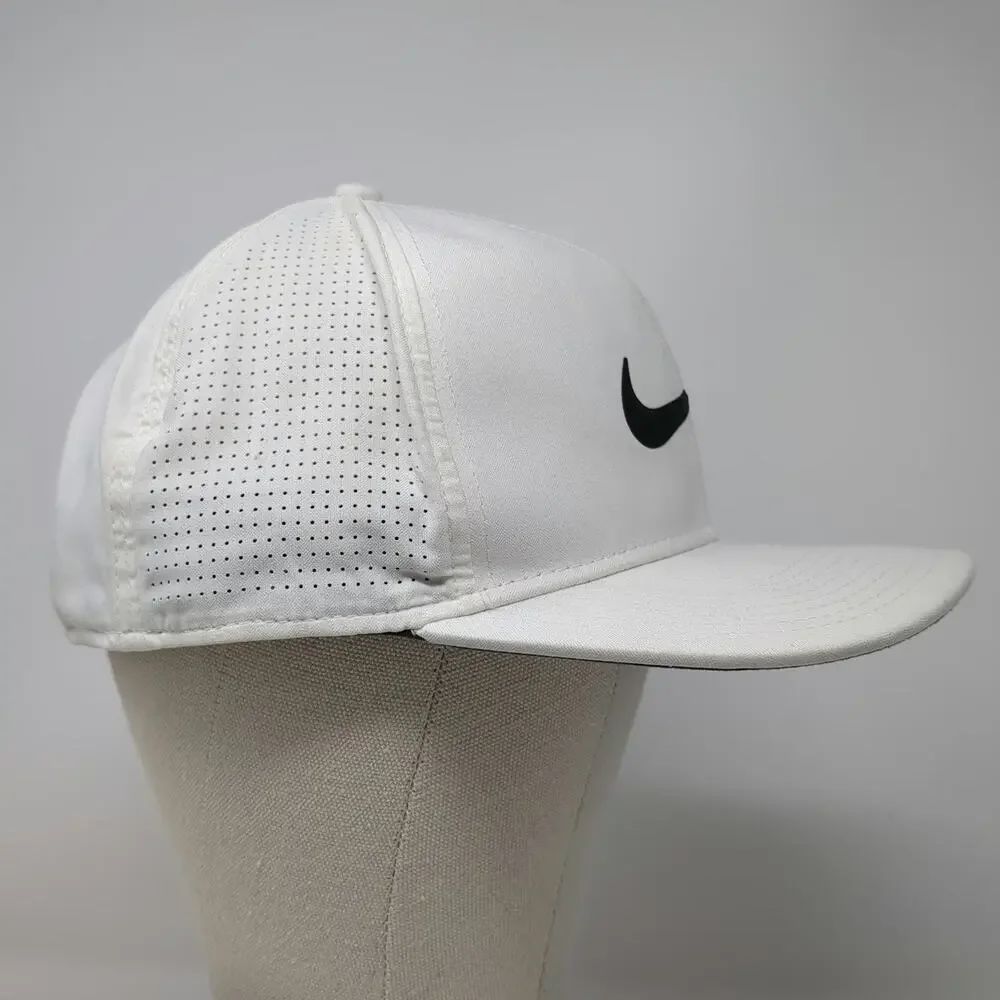 Nike Snapback Hat White One Size Perforated Swoosh Pro Dri-Fit Golf Sports
